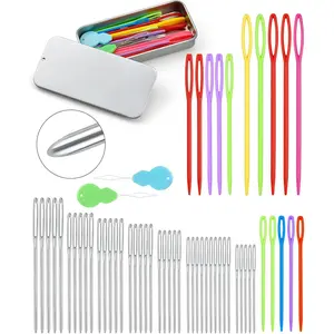 55 count Yarn Needles Large Eye for Crochet, 8 Sizes Stainless Steel Yarn Needles & 3 Sizes Plastic Needles for Crochet, Darning, Weaving, and DIY Crafting with Threaders