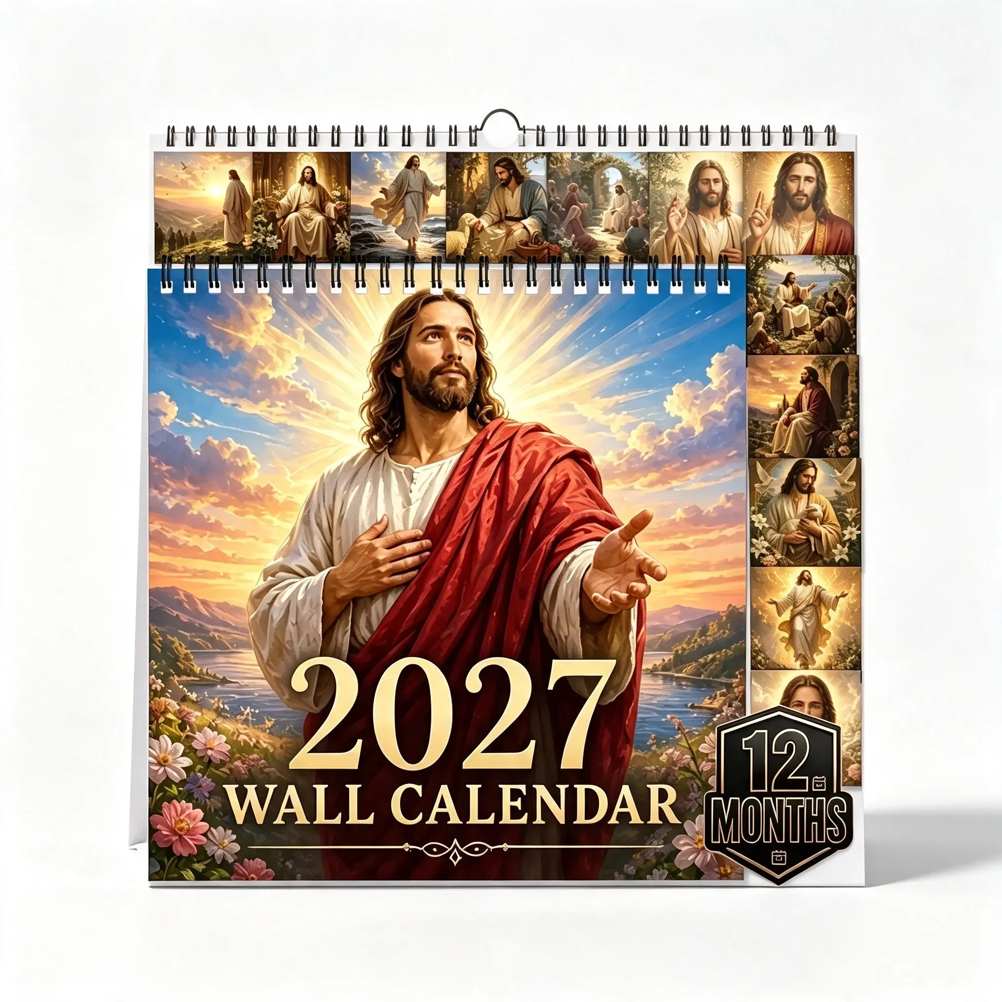 2027 Jesus Wall Calendar, Spiral Bound 12-Month Hanging Monthly Calendar, Inspirational Christian Art Illustration, Spiritual Home Decor, Gift for Christians