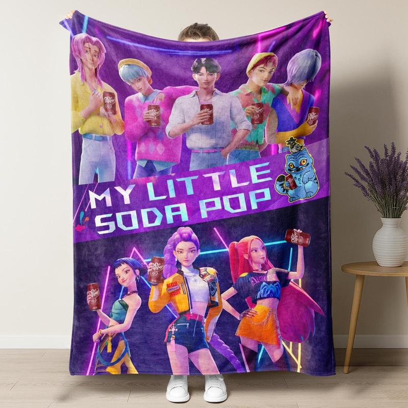 KPop Demon Hunters Star Team Blanket,"MY LIT TLE SODA POP" Kpop Boy and Girl group Figure Print Blanket, Fleece Blanket,Soft Flannel Sofa Bed Cover, Lightweight All-Season Travel Camping Home Rug