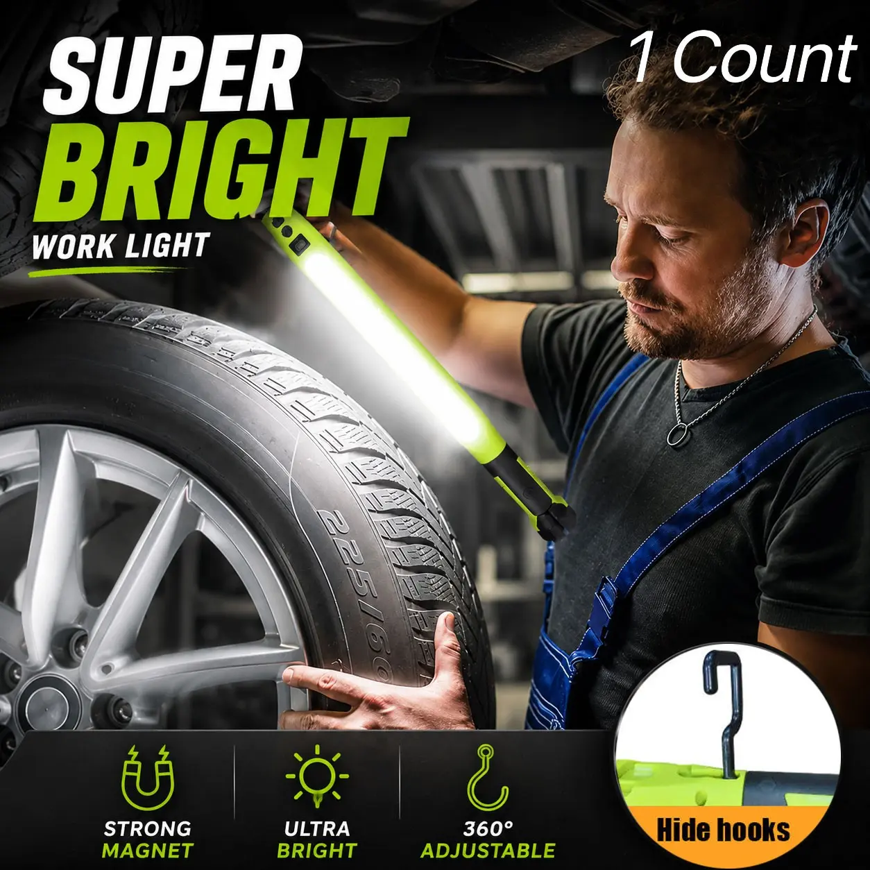 Foldable Wireless COB Engine Cover Work Light, Portable Working Lights, Magnetic Hook, Durable Base, Rechargeable LED, Car Repair, Garage, Outdoor Emergency, Camping