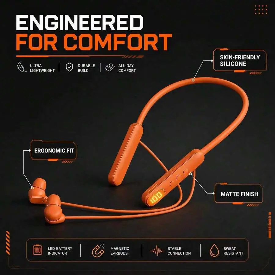 Superior Sound Neckband Earbuds, ACS Stereo Sound, 48H Battery, AI Dual Connection, Low-Latency Gaming, IPX4 Sweatproof, Comfortable Neck-Hanging Build, Daily Commute & Gaming FDPG