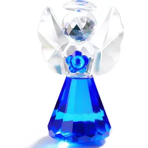 Blue  Angel Figurine Decor - Glass Guardian Statue Collectibles, Pretty Angel Ornament Gifts for Women