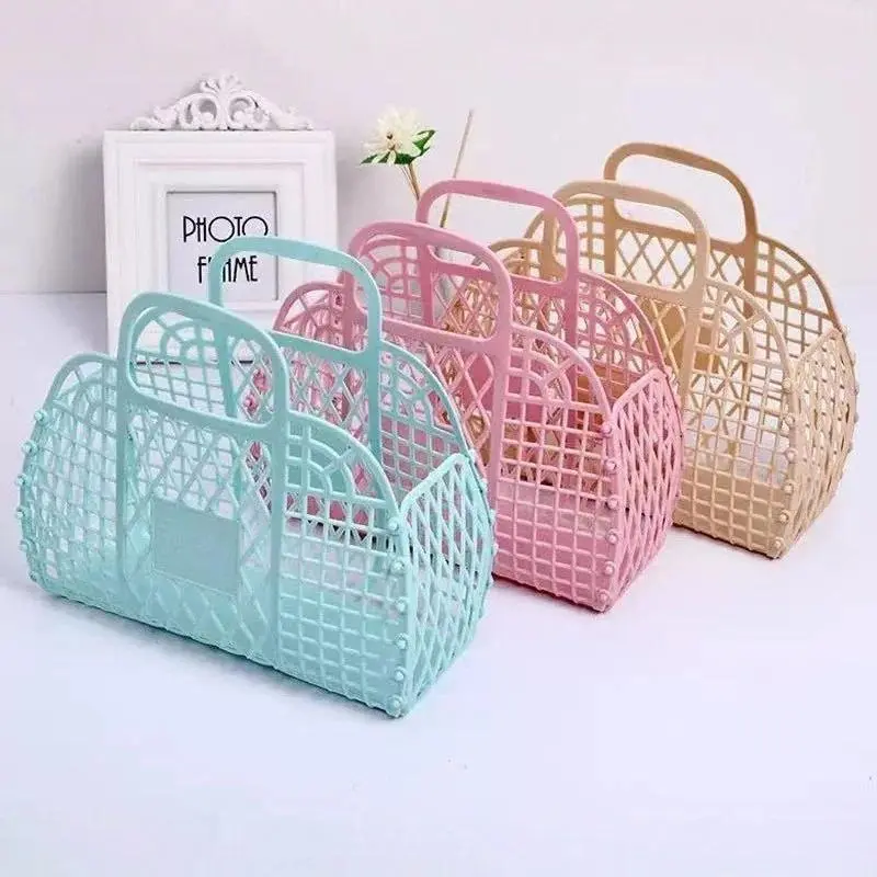 Detachable Shower Basket Plastic Bath Basket Hollow Jelly Bag Wash Storage Basket Shopping Basket Home Storage Organization