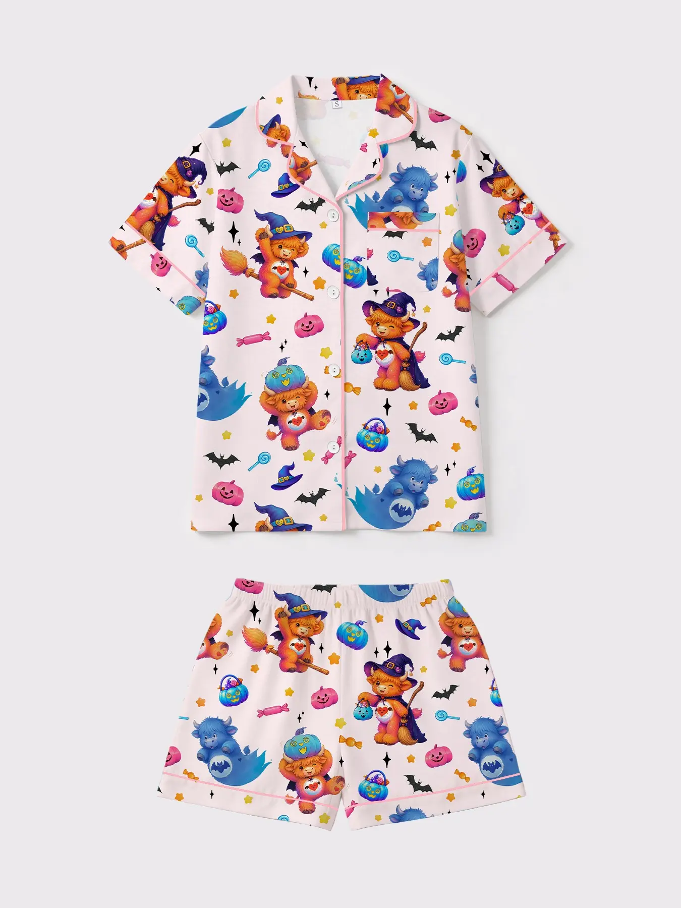 Women's Pajama Set, Soft Comfortable Sleepwear, Halloween Cow Print Lapel Design, Elastic Waist Pants, Casual Fashion Home Wear, Four Seasons