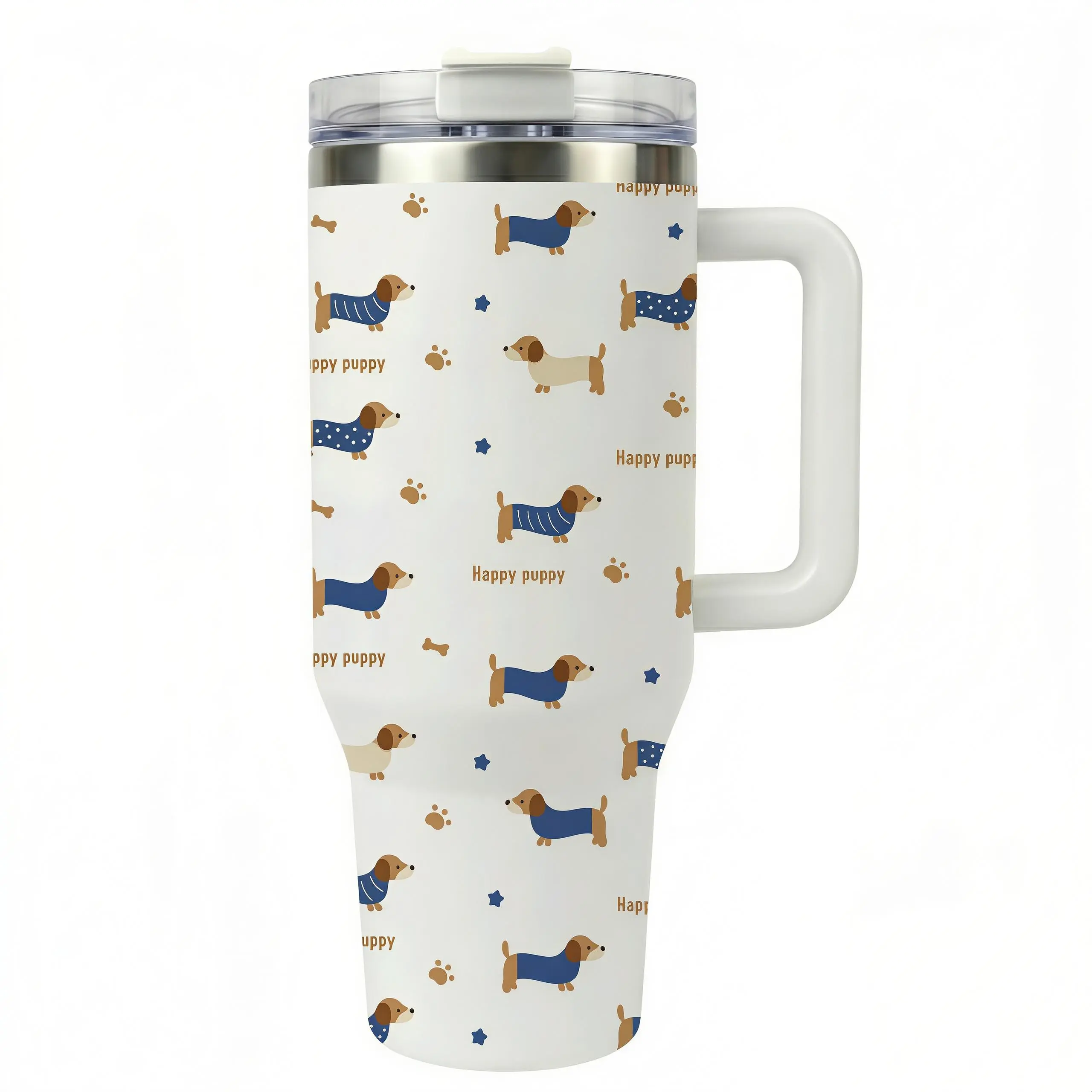 40oz Cute Dachshund Tumbler with Handle and Straw, Vacuum Insulated Stainless Steel Dog Travel Mug, Puppy Gift for Women and Dog Moms
