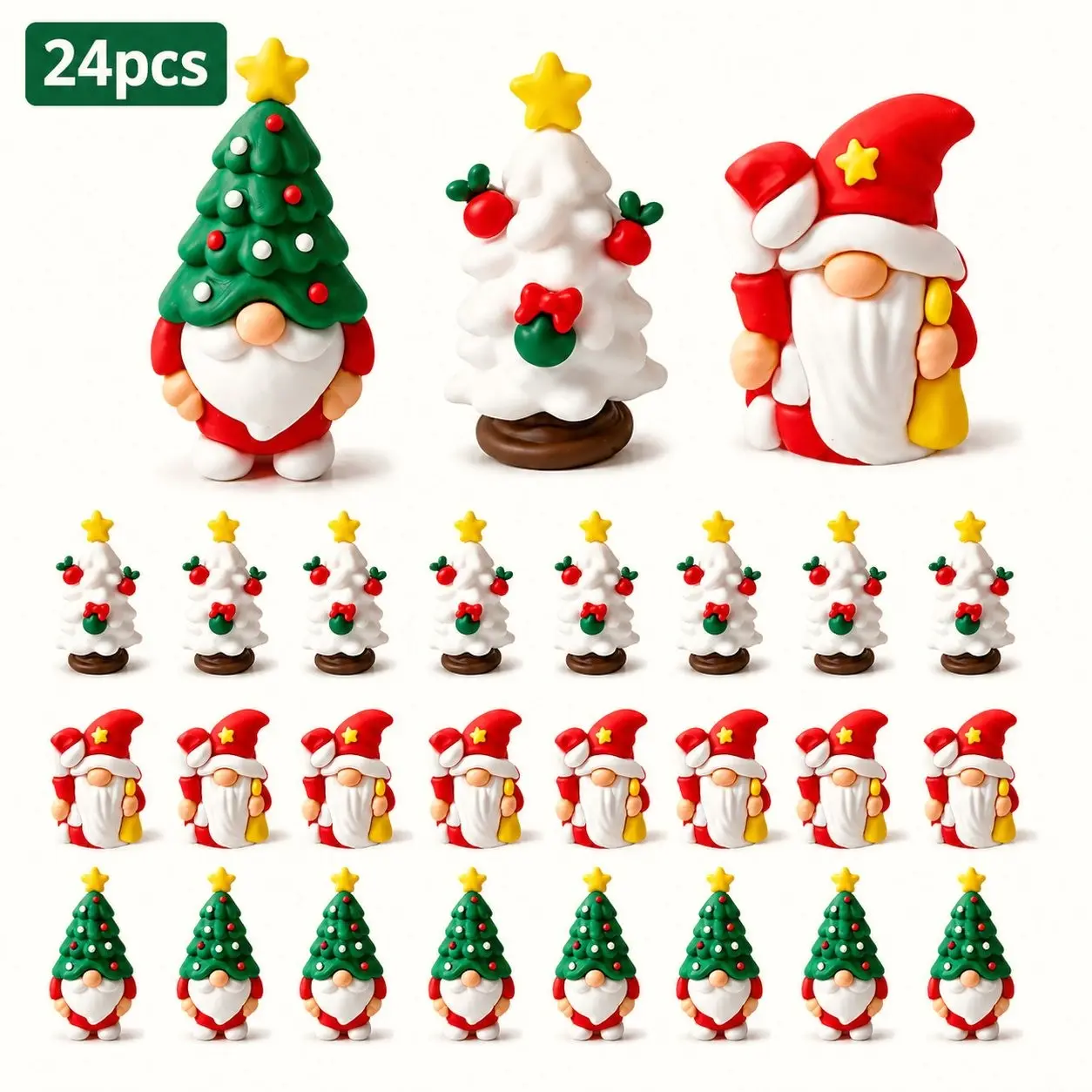 24pcs Cute Christmas Gnome Figurines Set, Mini Santa Claus Elf Ornaments, Adorable Holiday Decorations for Christmas Tree, Party Table, Home Decor & Gift
