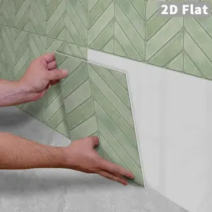 10PCS/Color Box GST Matcha Green Gradient Vintage Herringbone PE Foam Tile Stickers, Waterproof Oilproof Shock & Wear Resistant, Peel & Stick on Smooth Surfaces for Bedroom Kitchen Bathroom School Office Home & Commercial Wall Decor