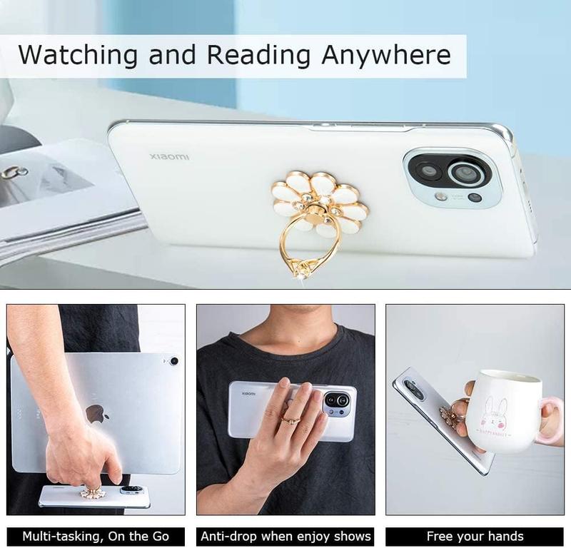 Finger ring stand grip, 2 pack luxury glitter diamond universal metal pop socket for iPhone 16/15/14/13 Pro Max, Galaxy S24/S23/S22 ultra, finger ring grip holder for all smartphone, white/pink