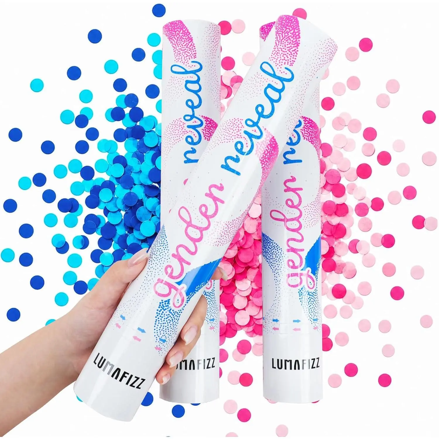 Gender Reveal Confetti Cannon Biodegradable - Pink & Blue 2 Pack |   Baby boy girl Gender Reveal Confetti Poppers - Reveal Party Supplies