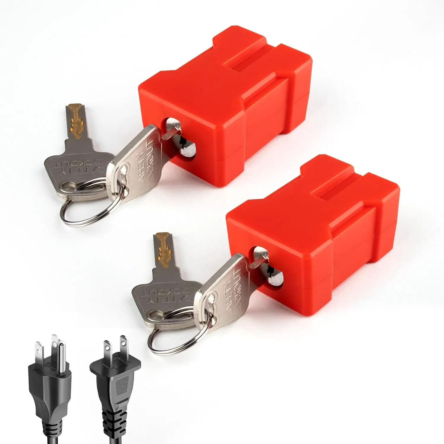 Electrical Plug Lock, 2 Pack Plug Lockout Device, Standard 2 & 3 Prong Plugs, Key-Retaining Outlet Lock, Prevents Accidental Appliance Use