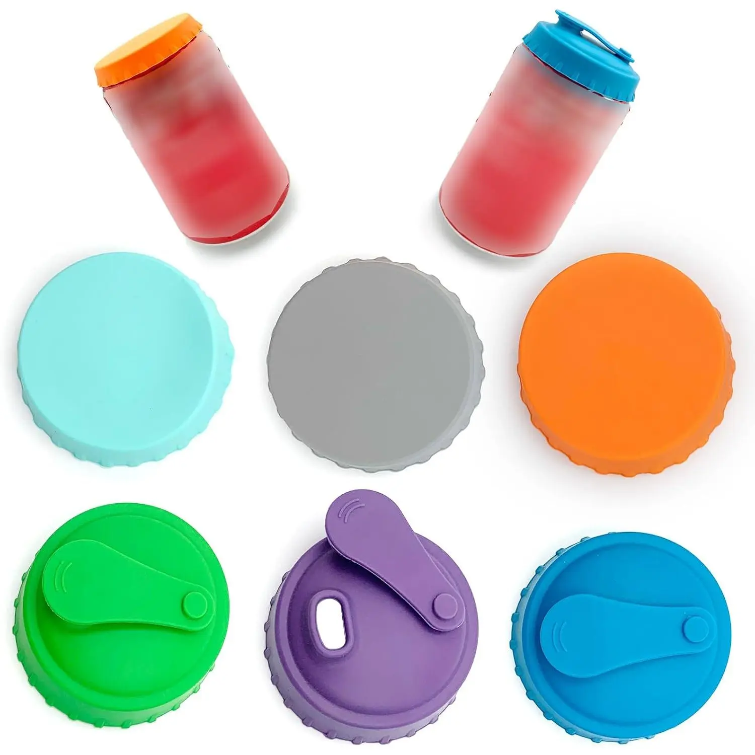 6 count  Soda Can ,  Can Covers in 6 Colors – 3 with Straw Openings & 3 Fully Sealed – Leakproof  Can Tops for , Soda, Juice, 2.13 Inch Standard Cans