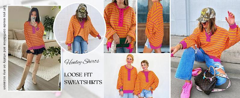 Imily Bela Womens Oversized Striped Sweatshirts Henley Shirts Color Block Casual Pullover Waffle Knit Tops Imily Bela Womens Oversized Striped Sweatshirts Henley Shirts Color Block Casual Pullover Waffle Knit Tops