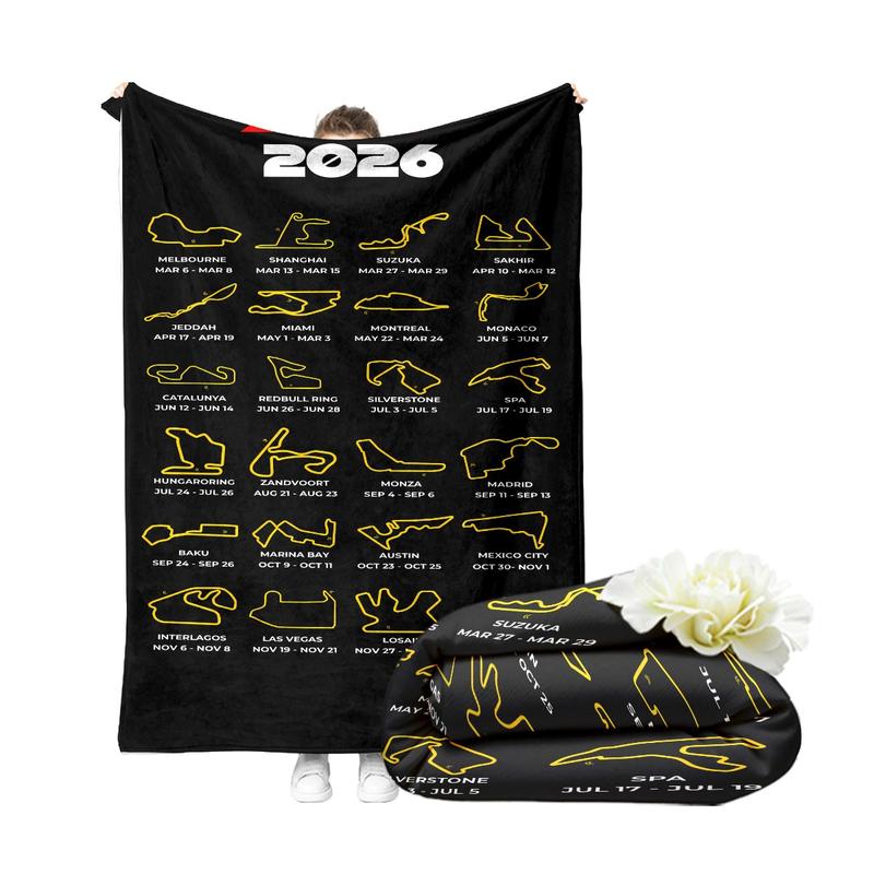 [tiktok Trend] Mark Every Lap of 2026 F1 Season, Sleek Blanket Featuring Iconic Circuits & Race Dates, Ideal for Motorsport Fans