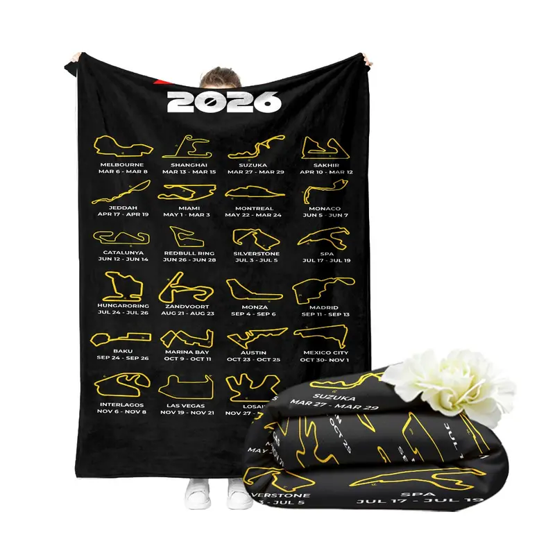 [tiktok Trend] Mark Every Lap of 2026 F1 Season, Sleek Blanket Featuring Iconic Circuits & Race Dates, Ideal for Motorsport Fans