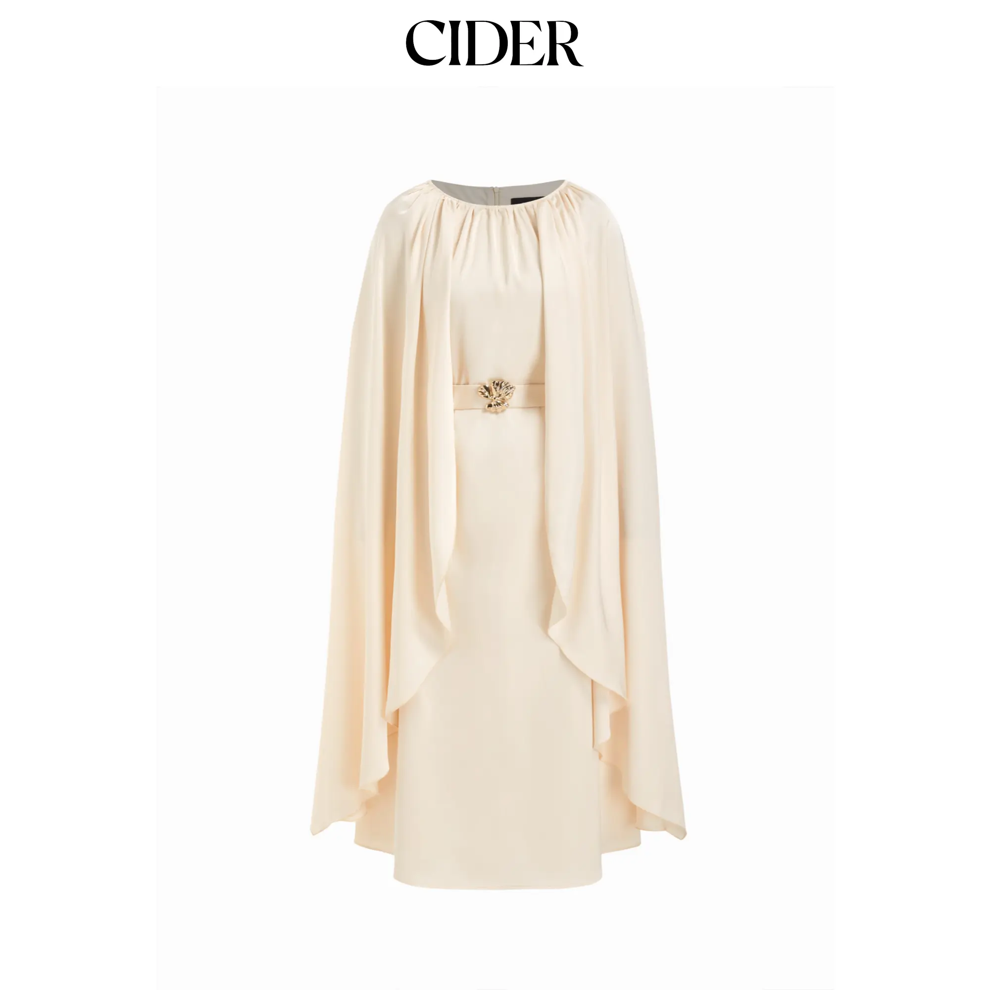 Cider Satin Cape Sleeve Belted Maxi Dress With Metal Detail