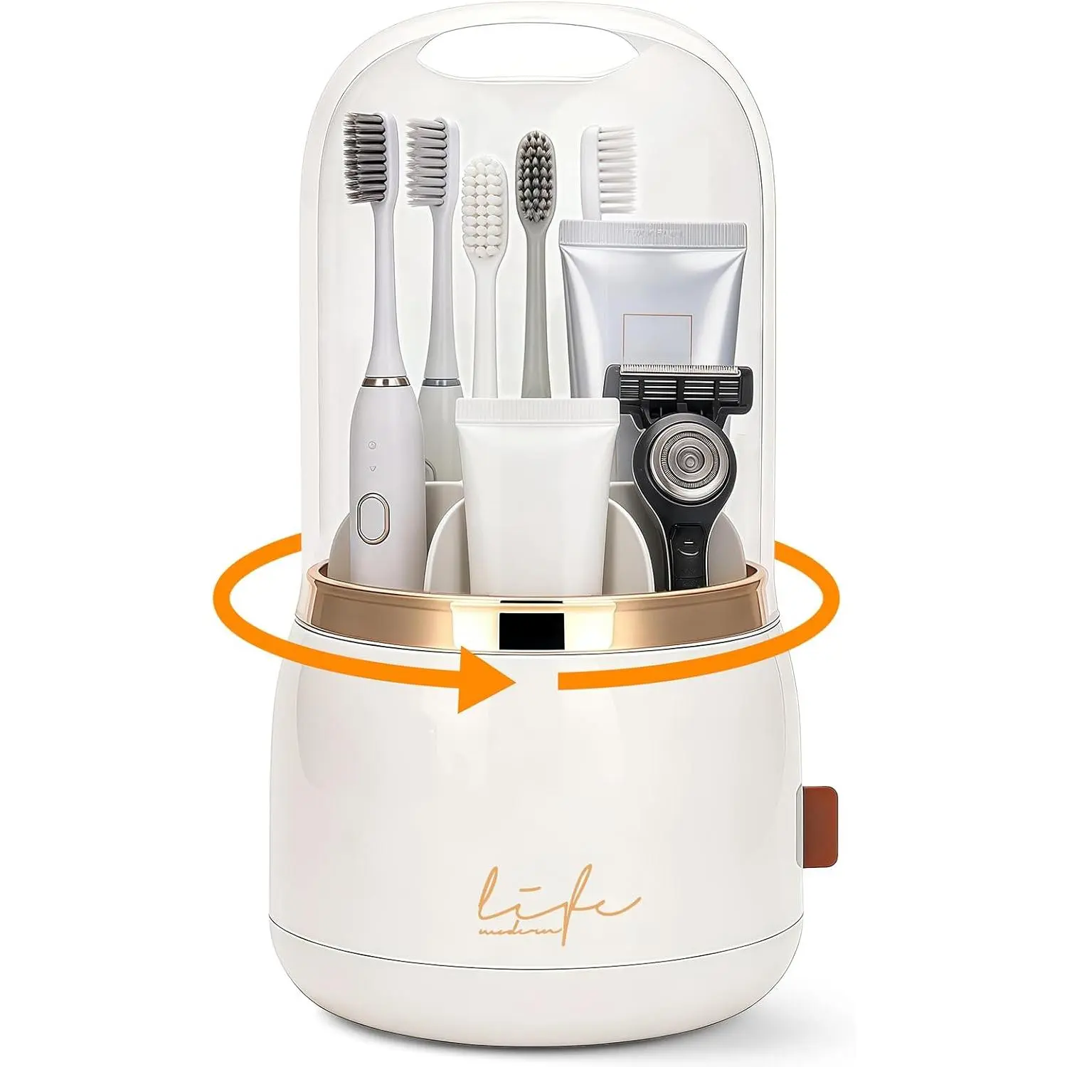 360 Rotating  Holders for Bathrooms, 7-Slot  Holder with Cover & Drainage, Bathroom Countertop Organizer for Electric Toothbrushes,  & Makeup Brushes
