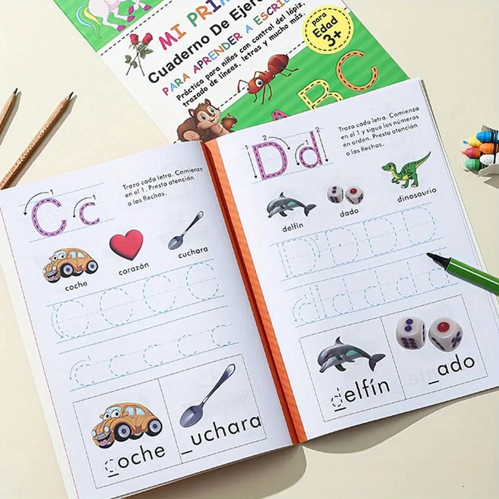 Spanish Alphabet Tracing Workbook, 32 Pages Abc Handwriting Practice, Teacher Recommended Kindergarten Learning Set, Colorful Letters
