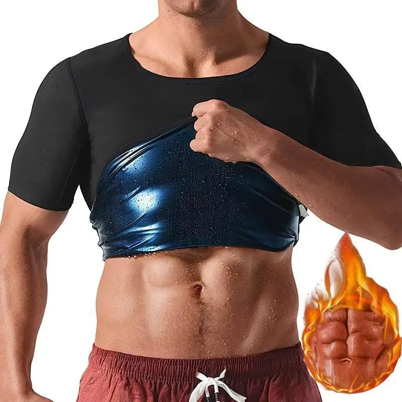 Men's Zip-Up Polyester Compression Sports Top - Sauna Waist Trainer Shapewear with Tummy Control, Workout Activewear, Gym Outfit