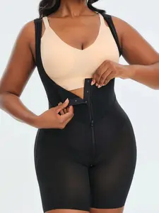 1 Count Women's Solid Tone V Contour Waistband Butt Boosting Tummy Smoothing U Neck Open Bust Body Shaper, Fajas, Colombian Shapewear, Adjustable Strap Zipper Crotch  Bodysuit, Ideal for Valentine's Day & Gift for Her