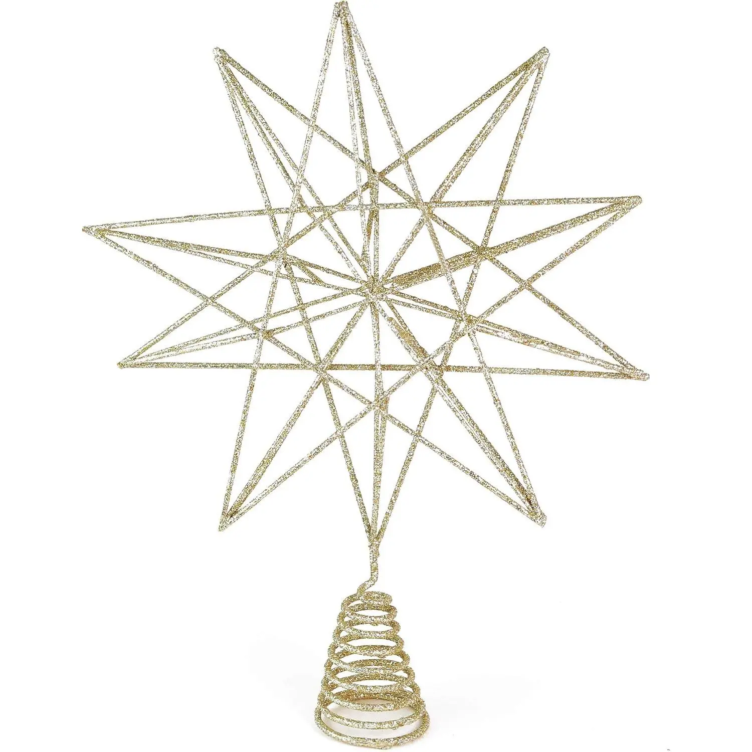 Glitter  Tree Topper - Christmas Sparkly Metal 3-D Dimensional Hallow Wire  Xmas  Decor Ornament Decorations for Trees 13"