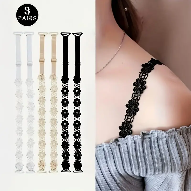 3 Pairs Lace Flower Bra Straps, Adjustable Non-Slip Multifunctional Elegant Straps, Ideal for Women's Underwear and Bra Accessories, Elegance