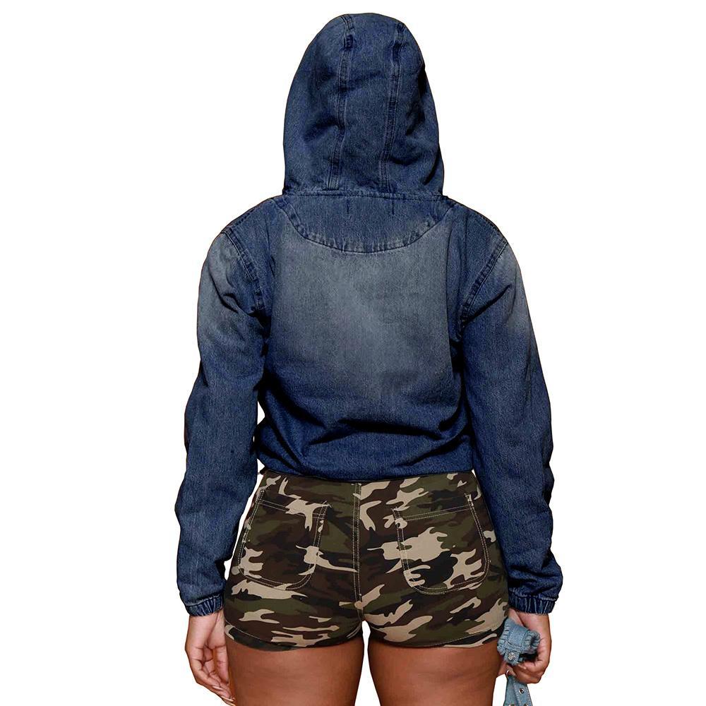 2026Women'S Half Zip Denim Hoodie Pullover Jacket Jean Tops..