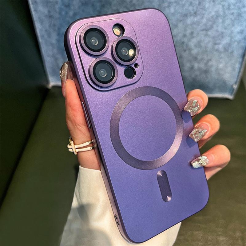 Magnetic case for iPhone 17 Pro Max 16 15 14 13 12 Phone Case for Women, Matte Luxury Soft Metallic Luster Design with Camera Lens Protector, Compatible with Magsafe Case