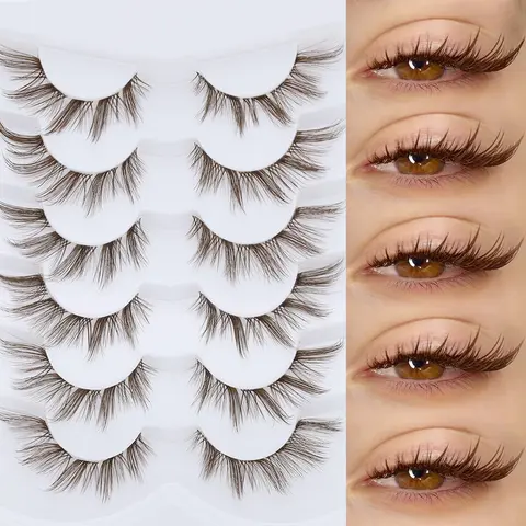 6 pairs of brown wet appearance cross flowers, 6 pairs of transparent bands, false eyelashes, Volume Individual Lashes, and extended makeup tools, Lashes Clusters Kit, Eyelash Falsies