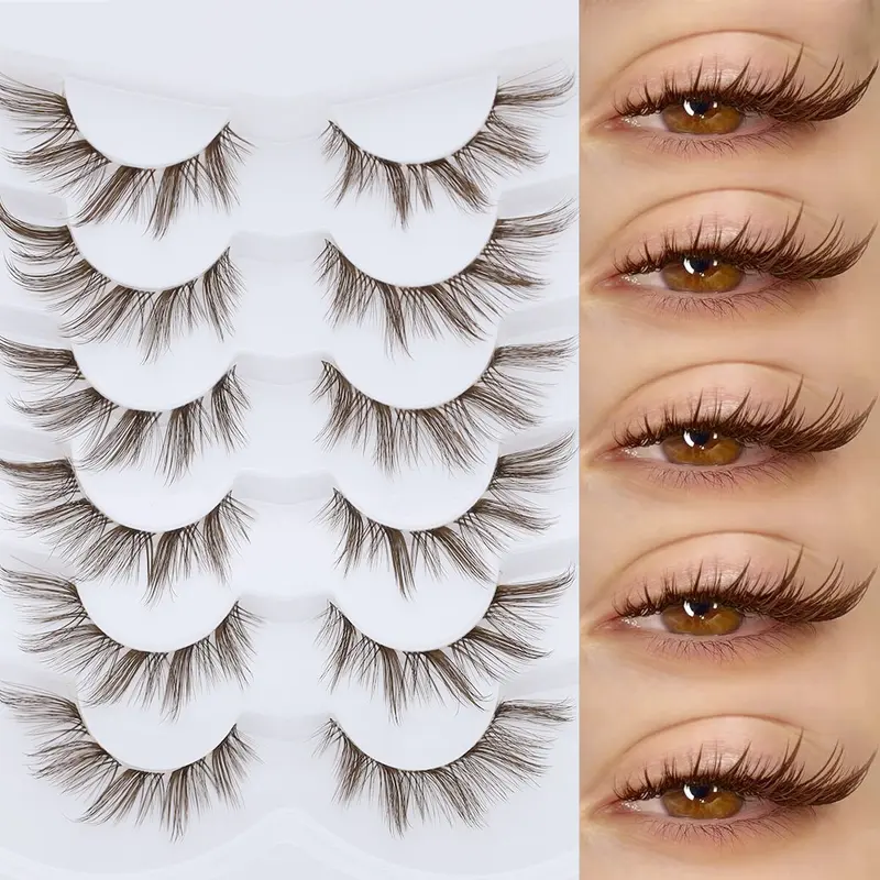 6 pairs of brown wet appearance cross flowers, 6 pairs of transparent bands, false eyelashes, Volume Individual Lashes, and extended makeup tools, Lashes Clusters Kit, Eyelash Falsies