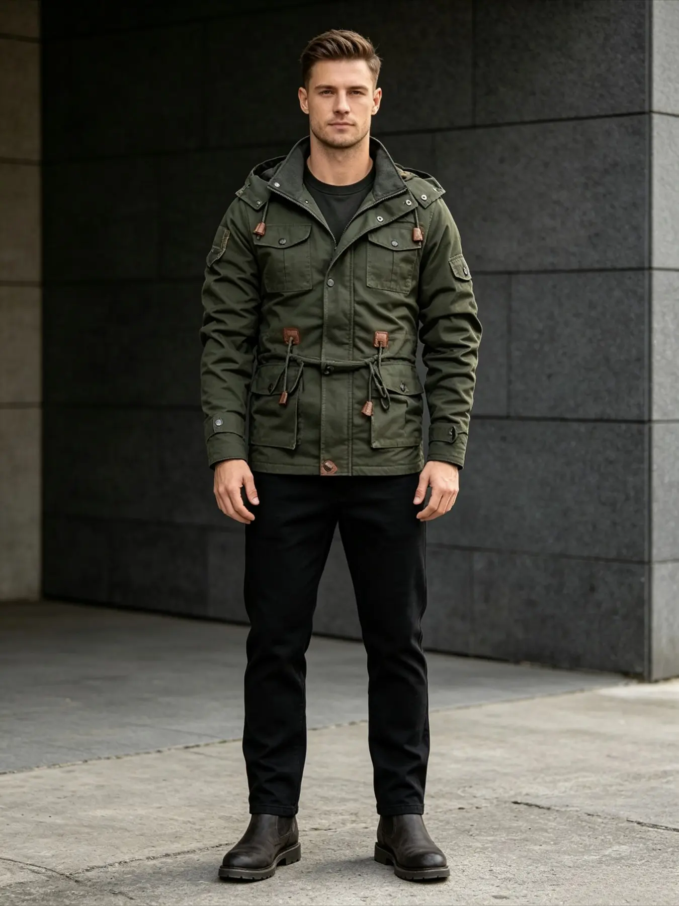 Men Hooded Cargo Jacket, Casual Jacket, Vintage Washed Coat, Multi Button Pockets Winter Utility Outerwear for Business Commute Outdoor Hiking Daily Streetwear Men Hooded Jacket Warm Winter Outerwear