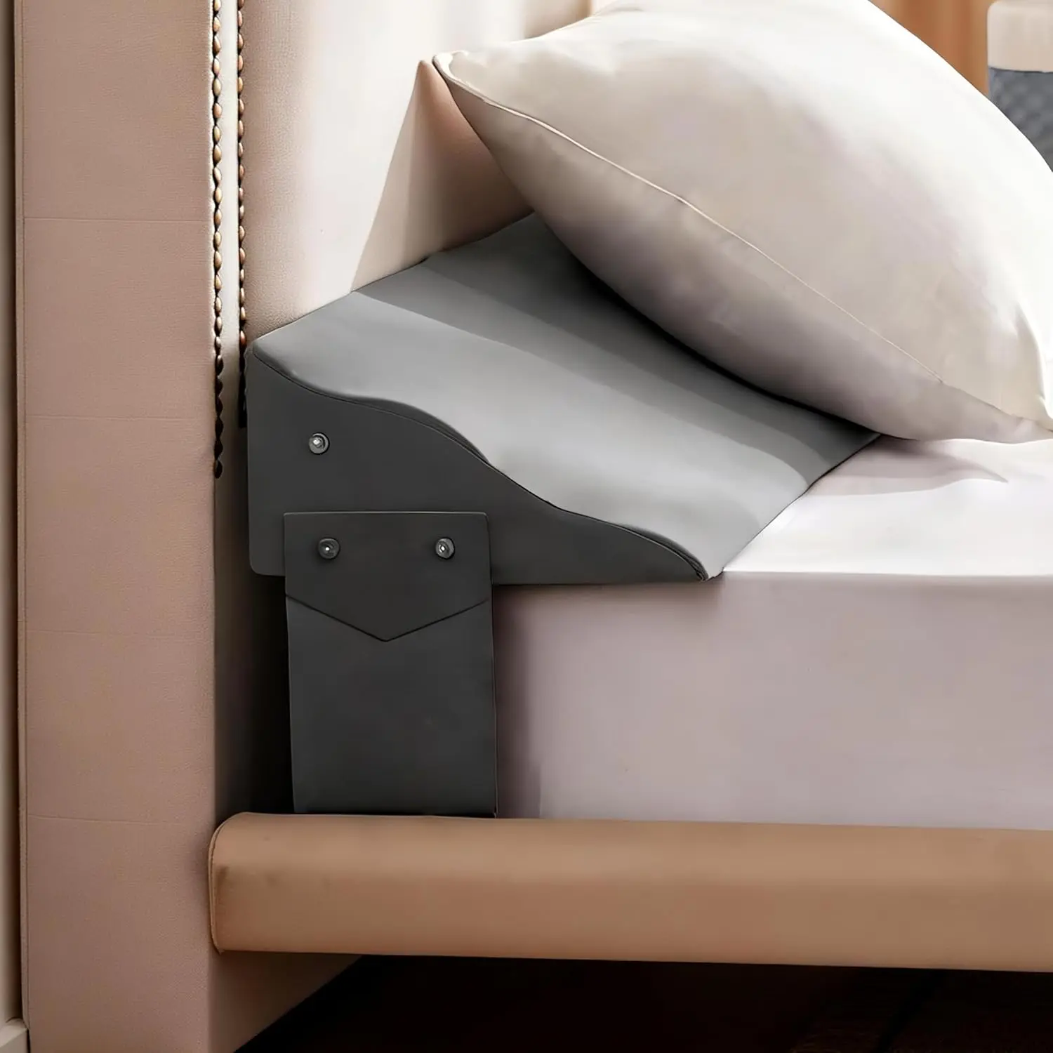 Full Size Bed Wedge Pillow for Headboard – Mattress Gap Filler Wedge (0–8"), Close Gap Between Headboard and Mattress, Stop Pillows Falling, Wave Wedge, Large Bed Pillow, Gray (54"x6"x10")