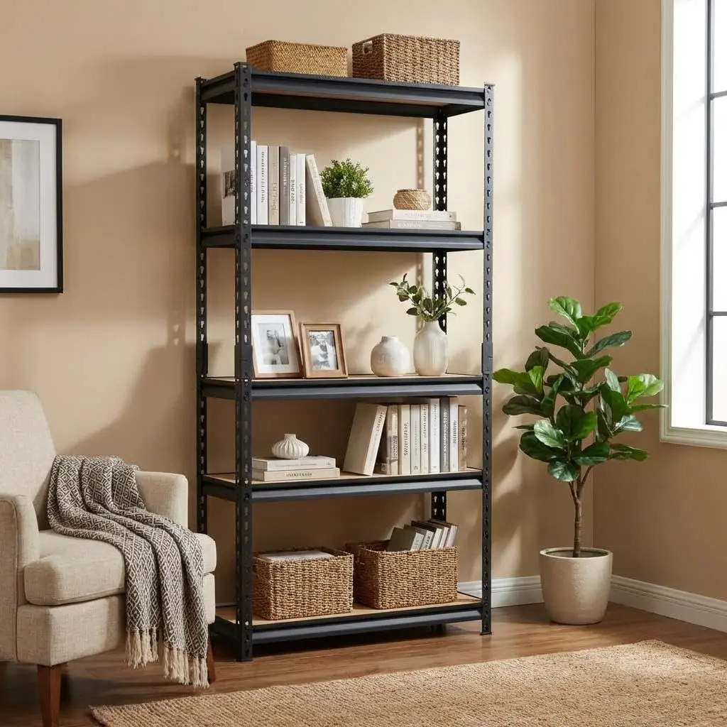 GARVEE 5-Tier Heavy Duty Rectangular Metal Storage Shelf, 30in W x 12in D x 60in H Adjustable Organizer Rack with Rubber Pads, 2000LBS Capacity, Easy Installation, Mountable Multi-Functional Organizer for Garage, Room, Mount