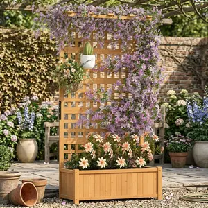 Raised Garden Bed with Trellis & Roof – 72.5" Tall Wooden Planter Box – Large Outdoor & Indoor Planter for Climbing Plants, Vegetables, Herbs, Flowers – Freestanding with Drainage – For Patio, Balcony, Yard