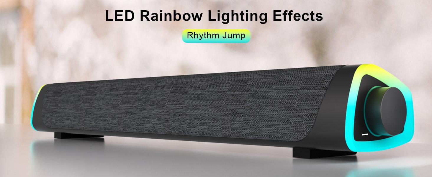 R30 Plus Bluetooth Computer Speakers for PC Desktop, All-in-one Control Button with 6 Modes LED Lights, Wired USB Powered Sound Bar, Surround Sound Portable SoundBar for Monitor Laptop Phone