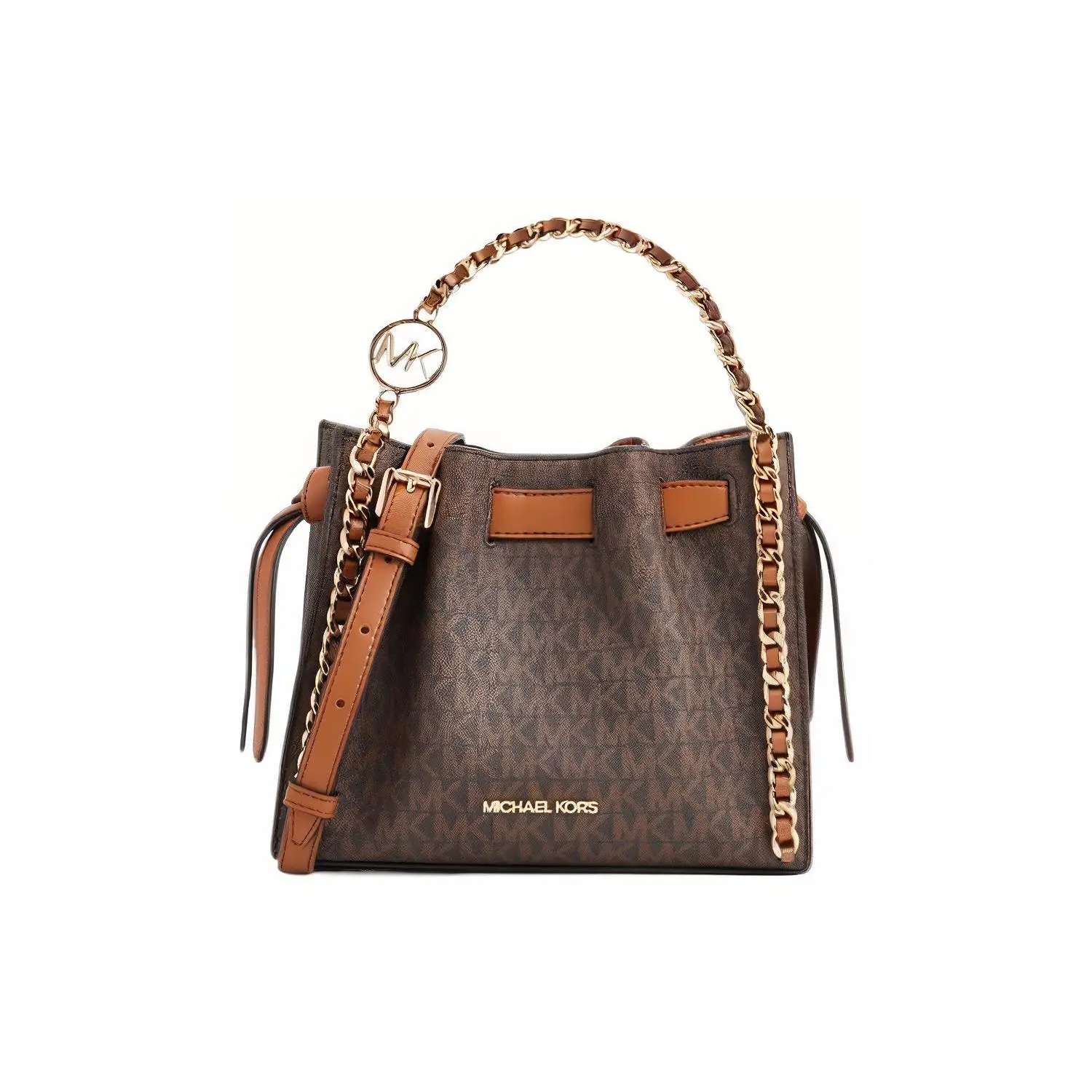 Michael Kors MK Classic Monogram Quilted PU Tote Bag for Women, Small, Brown