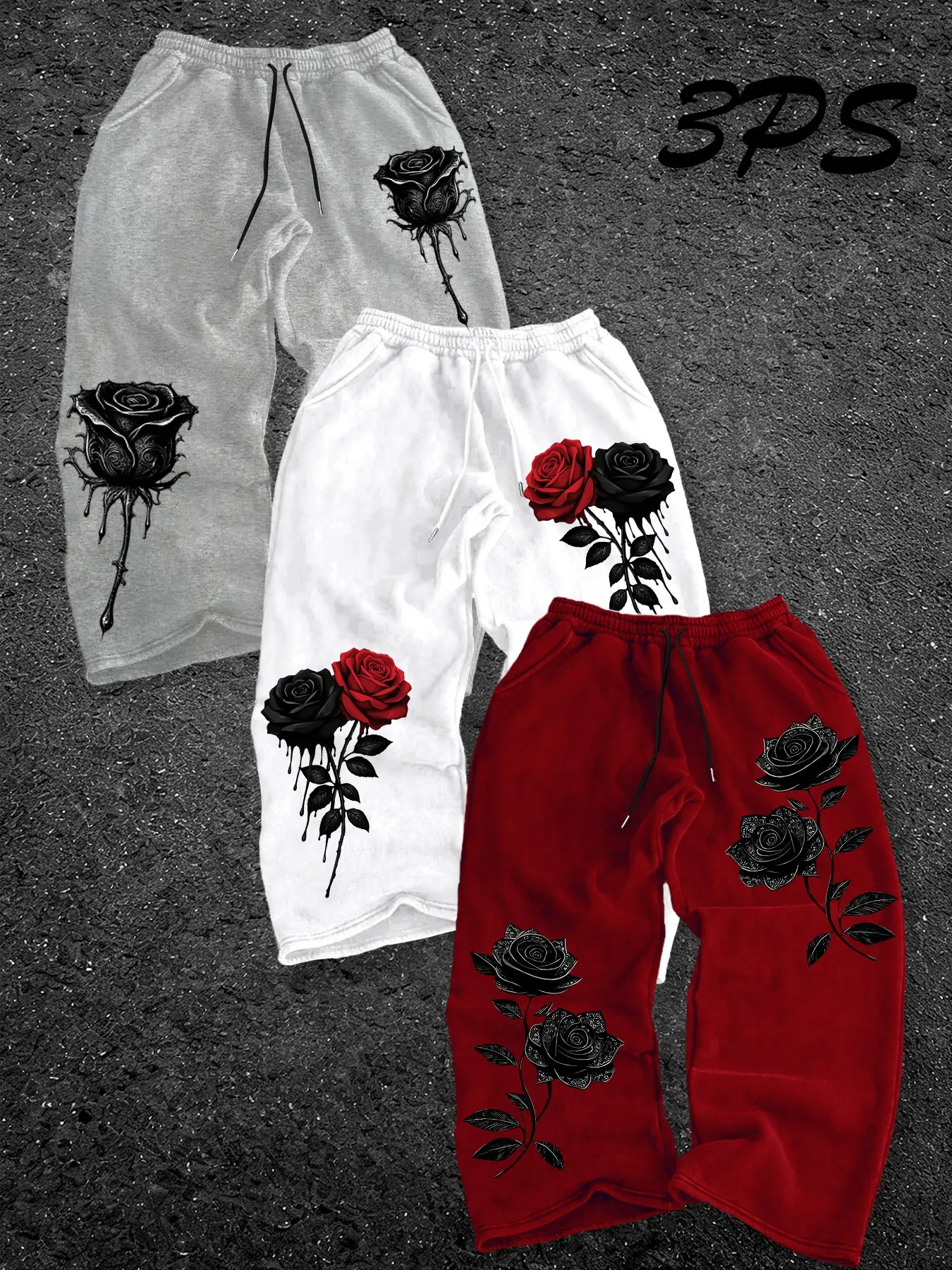Men's Vintage Washed Wide Leg Sweatpants, Gothic Rose Floral Print Graphic Pants Drawstring Joggers, Casual Dark Streetwear Loose Trousers #RosePrintPants #GothicStreetwear #WashedSweatpants #WideLegJoggers #TikTokMadeMeBuyIt