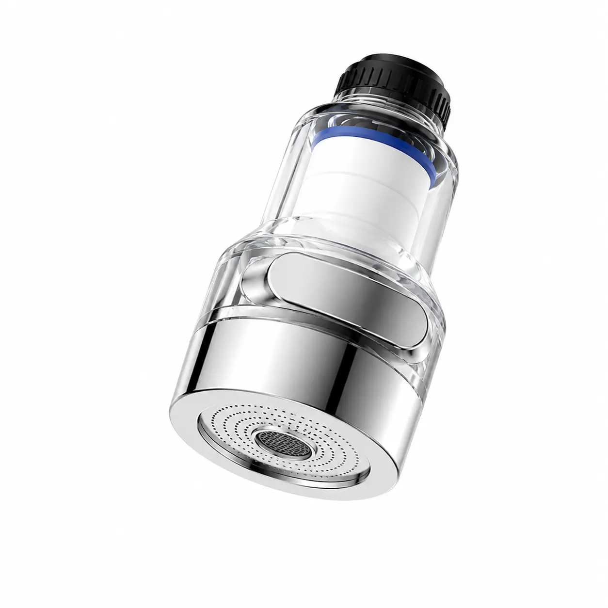 Single-Unit Kitchen Faucet Aerator with 360-Degree Rotation, Three Adjustable Water Flow Settings, Anti-Splash Engineering, and Fine-Mesh Filtration for Gentle Yet Effective Rinsing of Fresh Produce at the Sink