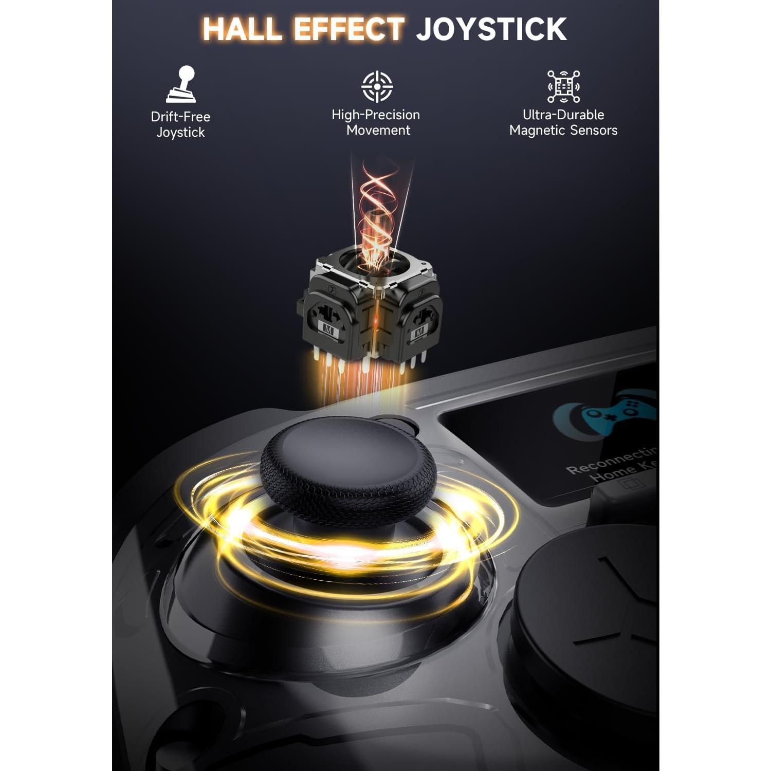 PC Controller -- Interactive Screen  Controller Compatible with PC// 2/iOS/Android, Hall Effect Joystick & Triggers, RGB Lighting, Adjustable Vibration/Turbo, 1000mAh (Black)
