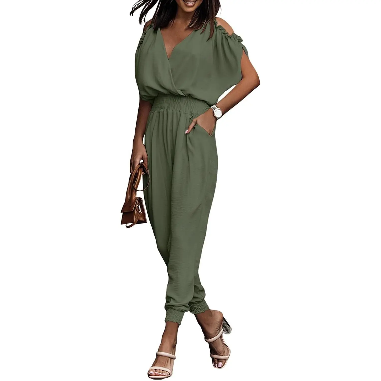 Women's Dressy Casual Jumpsuit - 2026 One Piece Romper with Cold Shoulder Design, Summer Outfits