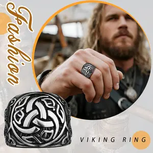 Men's Viking Stainless Steel Ring 3D Engraved Nordic Symbols Celtic Rune Ring