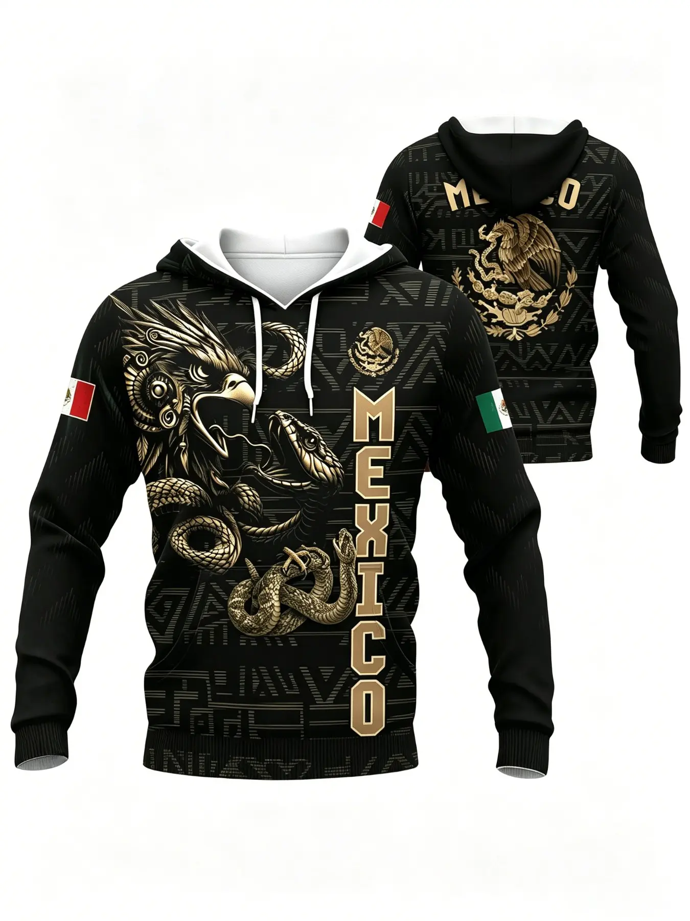 2026 Latest Men's Mexican Graphic Print Hoodie Sweatshirts, Casual Streetwear for Latin American Immigrants, Fall Winter Daily Wear, Ethnic Cultural Style Pullover