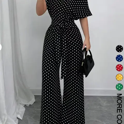 Women's Chic One Piece Jumpsuit, Asymmetrical One‑Shoulder Design, Short Sleeve Cut, Waist Tie for Flattering Silhouette, Palazzo Jumpsuits