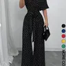 Women's Chic One Piece Jumpsuit, Asymmetrical One‑Shoulder Design, Short Sleeve Cut, Waist Tie for Flattering Silhouette, Palazzo Jumpsuits