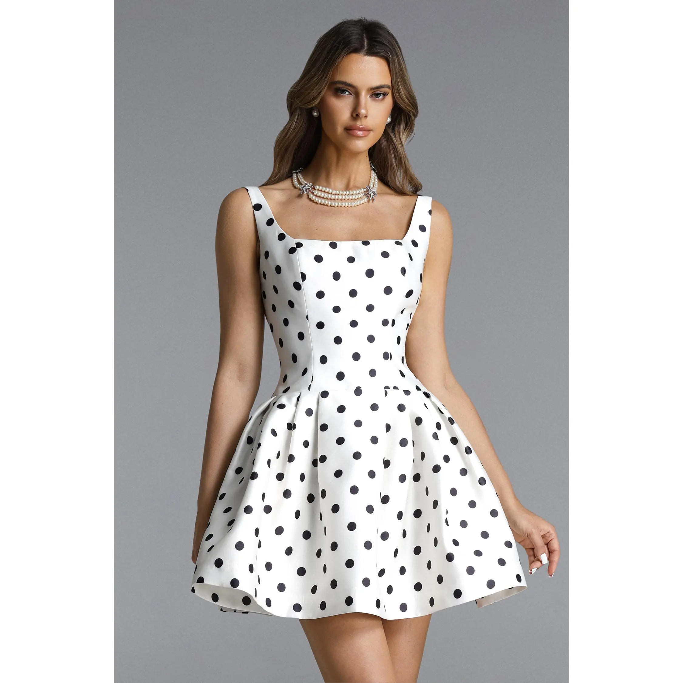 BELLA BARNETT Women's Simone Casual Polka Dot Dress - Classic Tailored Square Neck, Short True-to-Size Mini Short Dress for Women, Mini Dress