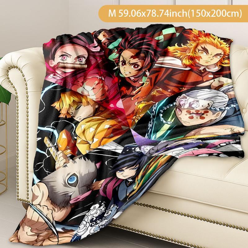 Demon Slayer Anime Character Flannel Blanket, Soft Warm Throw for Bedroom Nap Sofa TV, Perfect Gift for Anime Fans