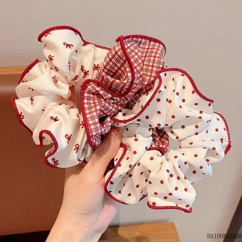 Coquette Viral Quiet Luxury Red Fabric Bow Scrunchie For Women, Atmospheric Soft Cloth Elastic Hair Tie, Elegant Romantic Accessory For Daily Bun Dating Festival Party Styling
