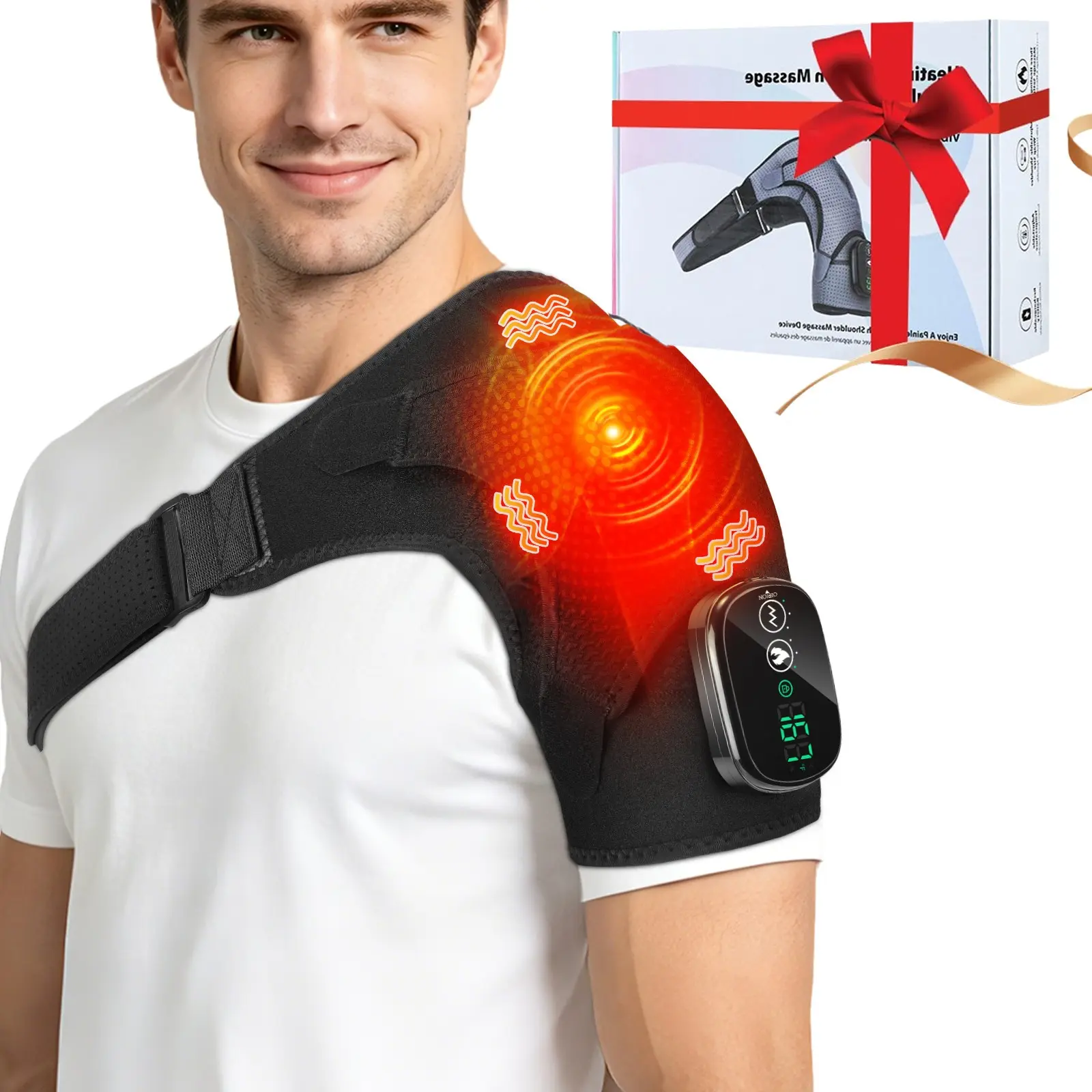 Vibration Heating Shoulder Massager, 3 Heat Settings, Relax for Shoulder Bursitis, Shoulder Heating Wrap Massage Device