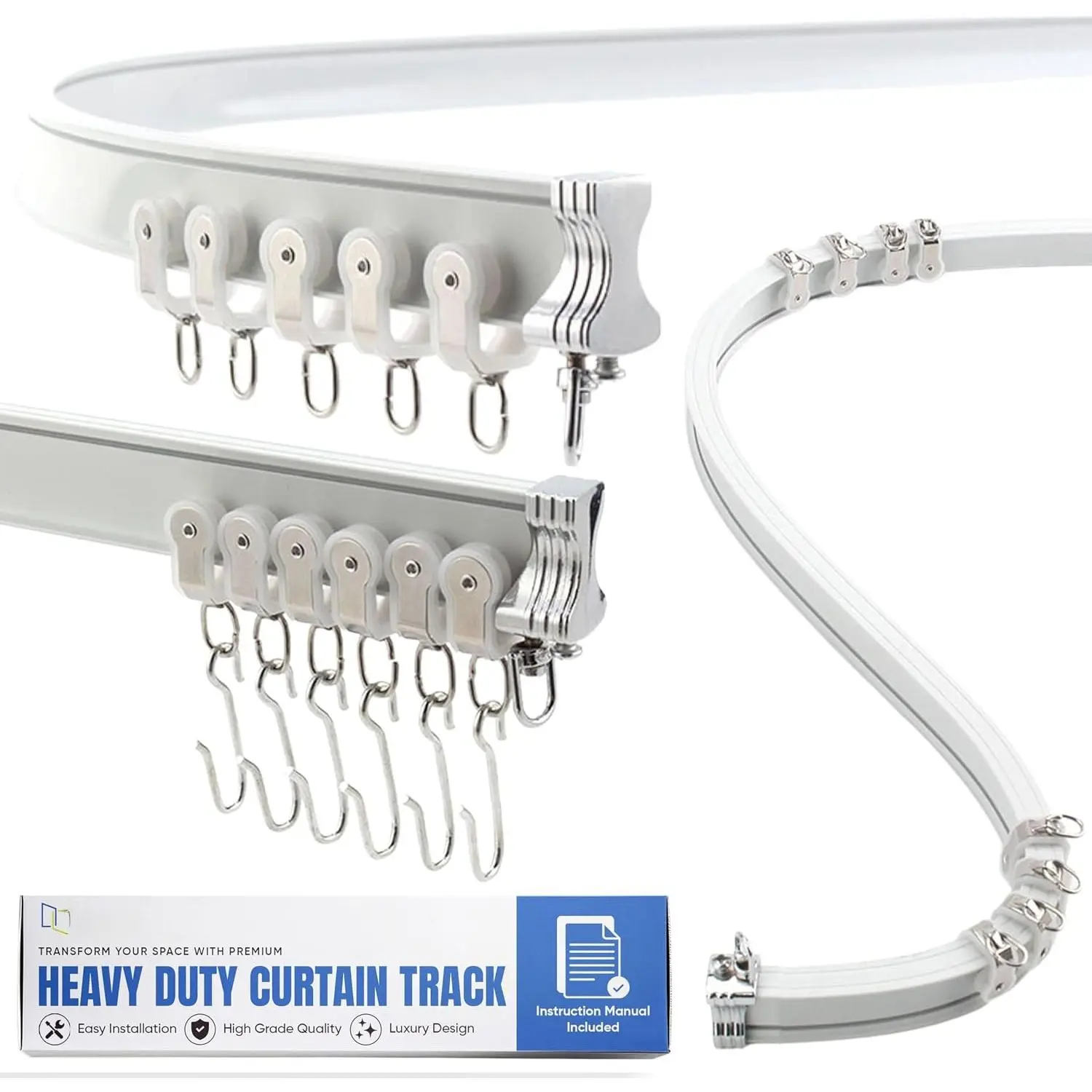 Flexible Ceiling Curtain Track – 3ft-6.6ft / 2m Bendable Wall/Ceiling Mount Rail, Smooth Glide System for Bay Windows, RVs, Room Dividers, Showers – Easy Install  Custom Fit