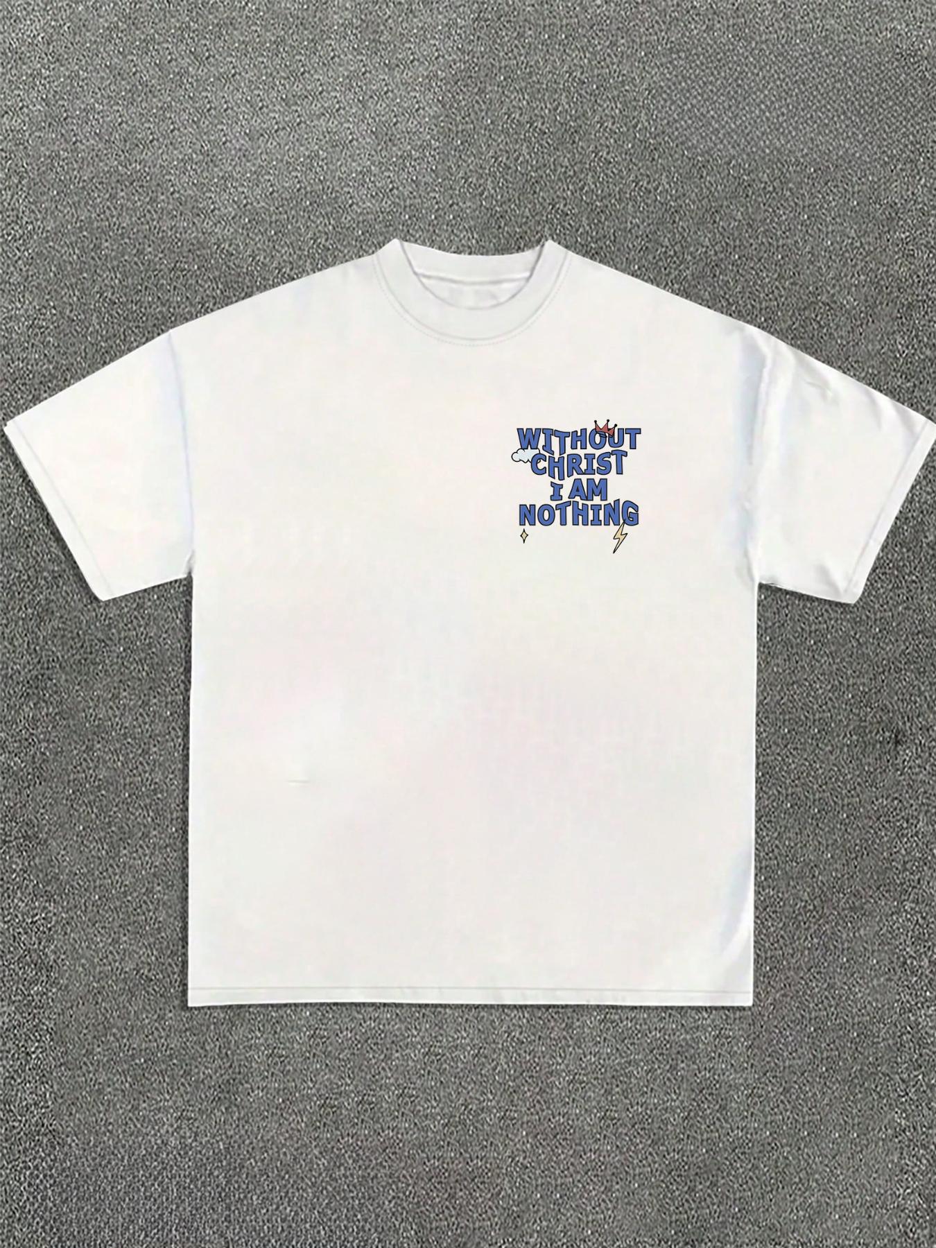 Men's Regular Fit without Christ I Am Nothing Round Neck Tee, Street Fashion Casual Short Sleeve T-shirt for Daily Wear, Menswear for All Seasons Top, Casual Style Tee