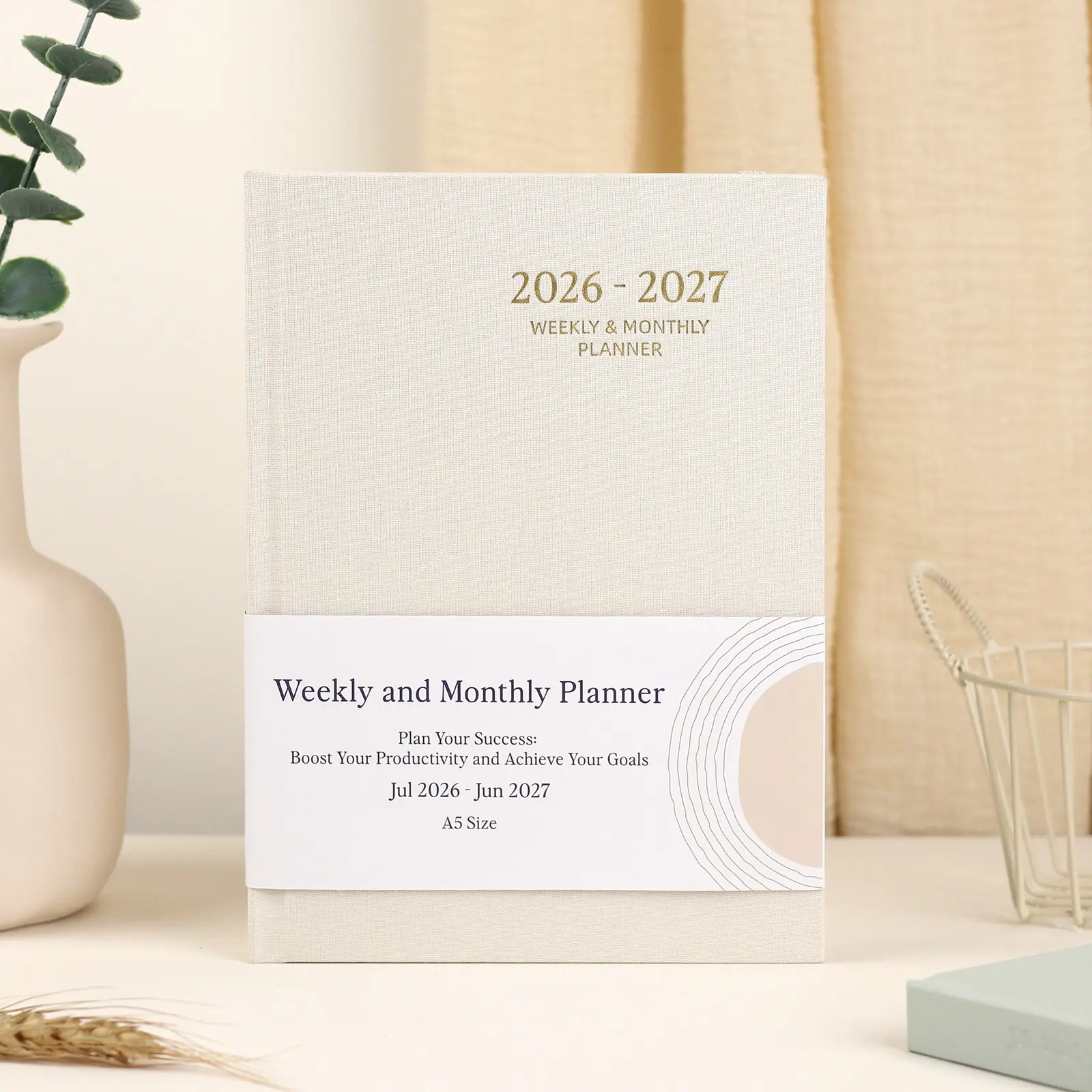 2026-2027 Productivity Planner - Weekly and Monthly Planner, July 2026 - June 2027, Linen Hardcover, Weekly Planner Pad, 2026-2027 Calendar Planner Book with Tabs, Aesthetic, Perfect for Office Home School Supplies